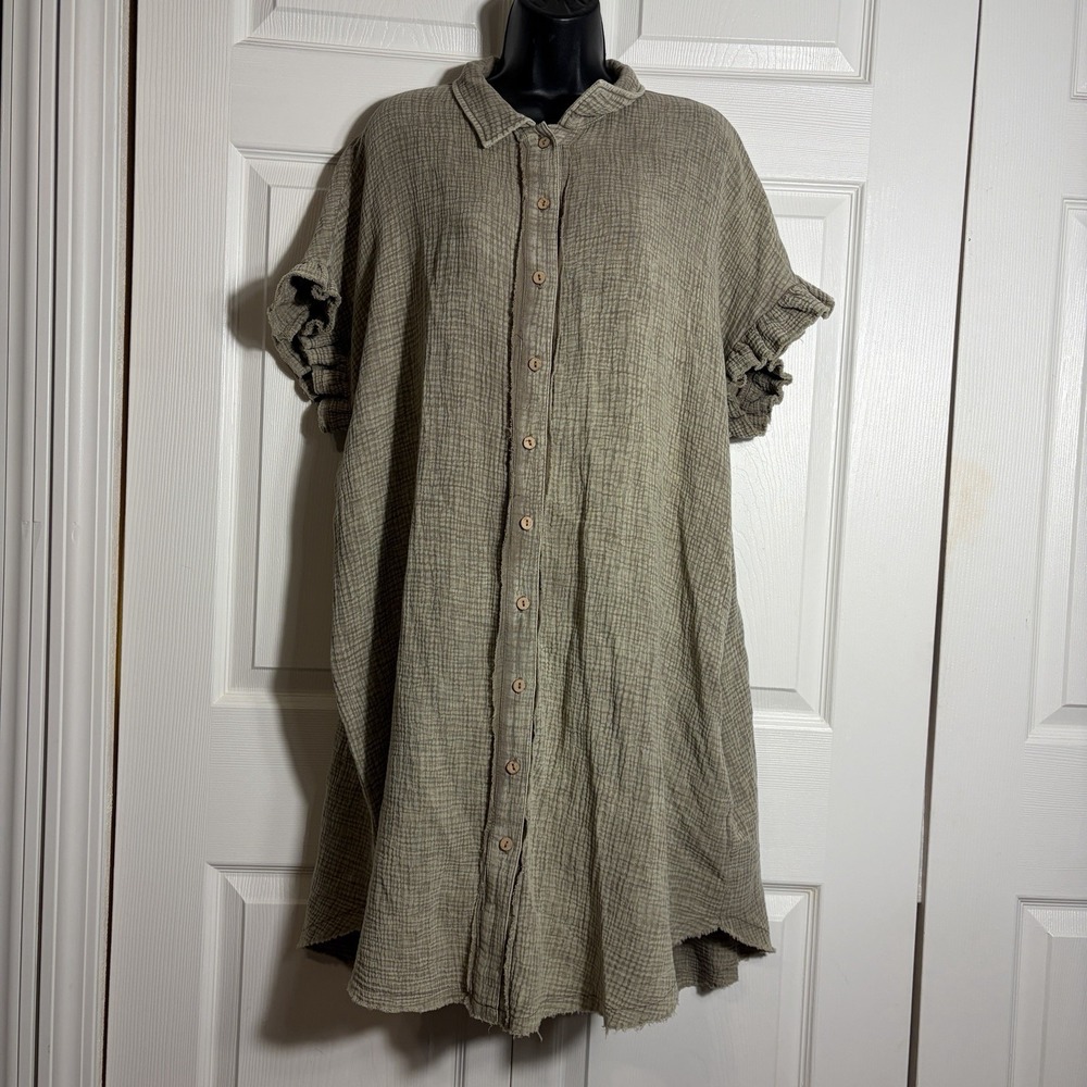 Three Bird Nest Heavenly Days Shirt Dress Women S Brown Cotton Gauze Button Up